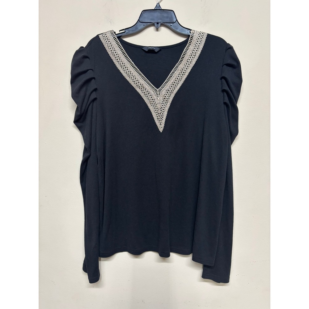 Dokotoo Black Embellished V Neck Top Womens XL Puff Sleeve Chic Evening Blouse